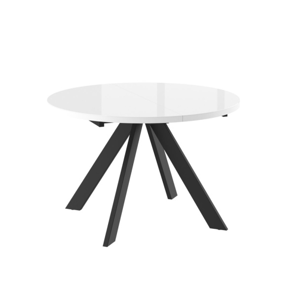 Стол RONDO-120, круглый раздвижной со стеклом 120(160), БЕЛЫЙ ОПТИВАЙТ/ЧЕРНЫЙ